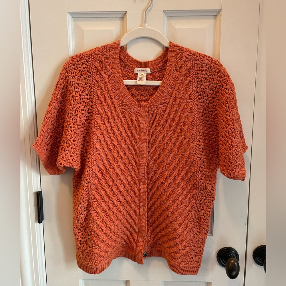 Sundance short sleeve cotton cardigan. Women’s size M. Dark peach.